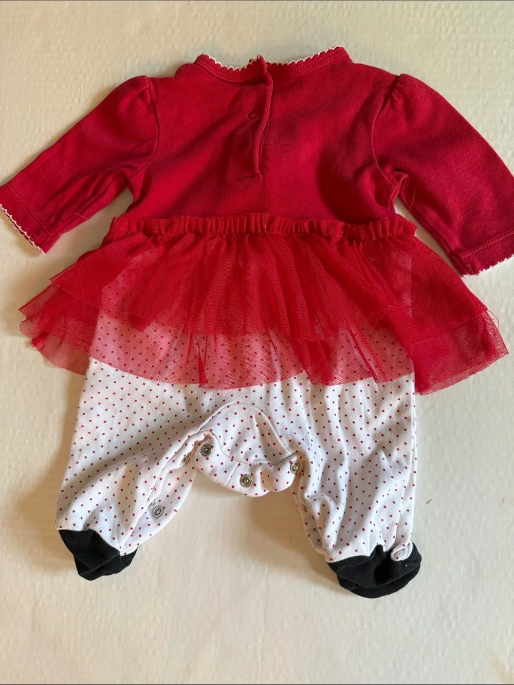 Little Me White Baby One-Piece with Tulle Skirt and Bow and shoe footies